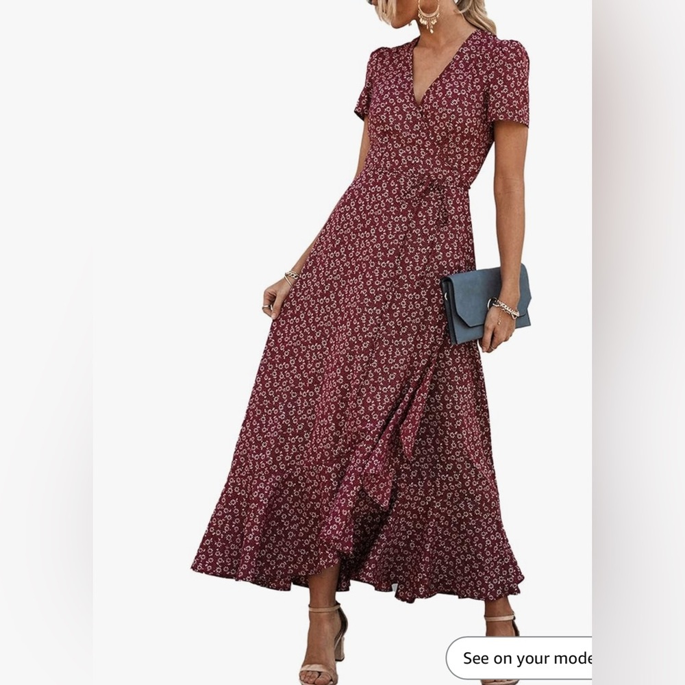 PRETTYGARDEN Women's Summer Wrap Maxi Dress Casual Boho Floral V Neck